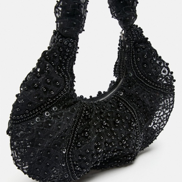 NWT ZARA BEADED SHOULDER BAG BLACK - Picture 3 of 5